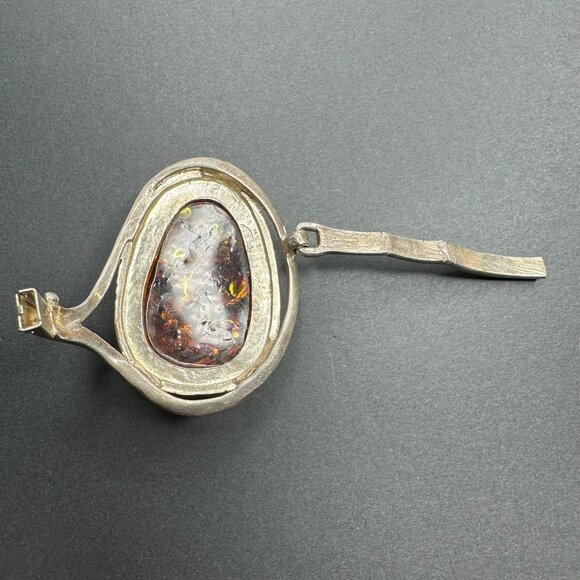 Vintage Baltic Amber Cabochon Project Salvage Piece Silver Part Repair Read - Picture 7 of 16